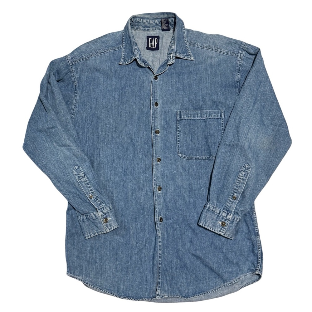 Vintage 90s GAP Denim Button Down Medium Hong Kong Mens Unisex Fit